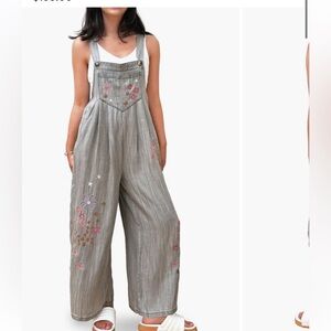 $158 BILLY T in full bloom overalls (s) embroidered stitching